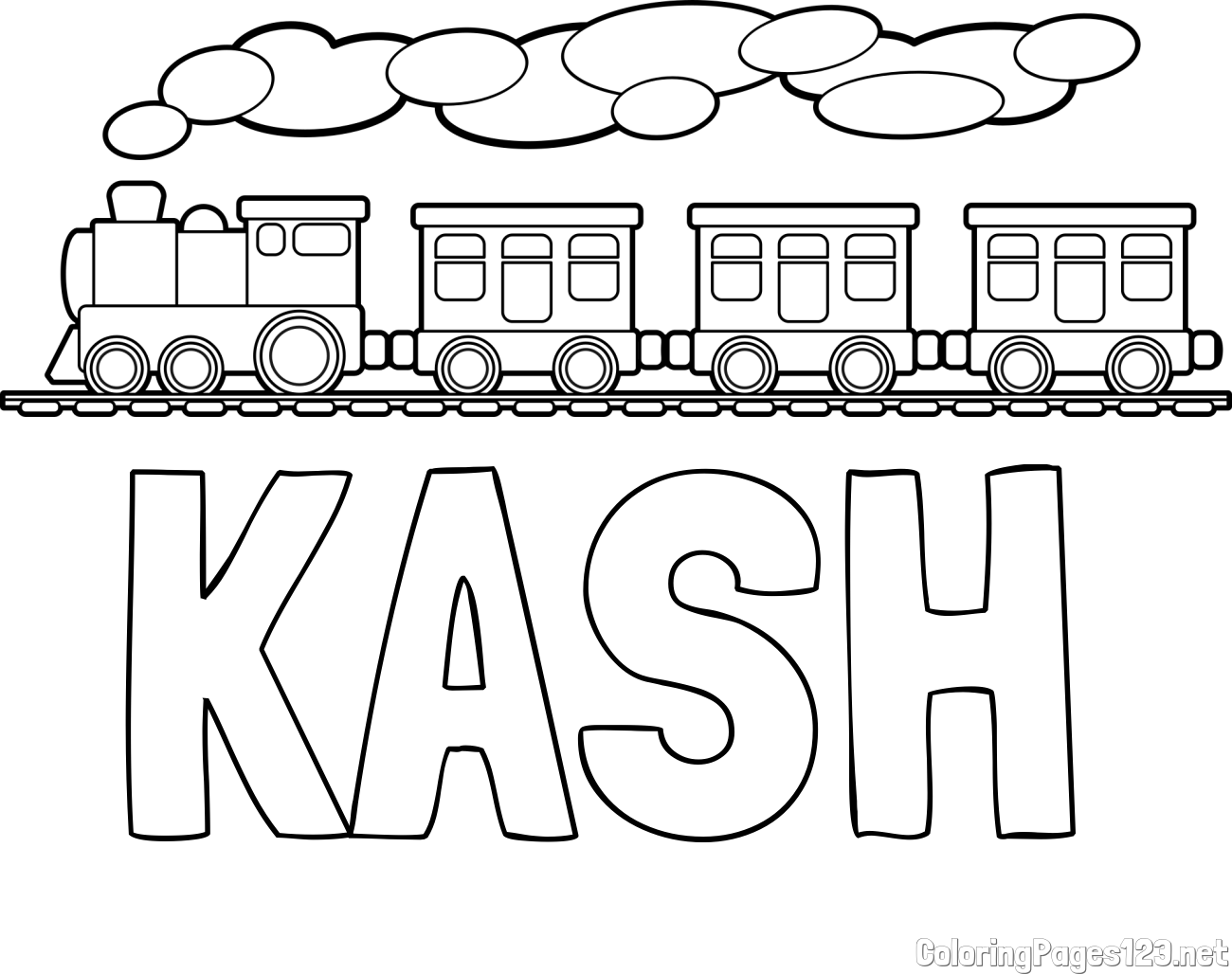 KASH Coloring Page and Kids’ Steam Locomotive Coloring Page