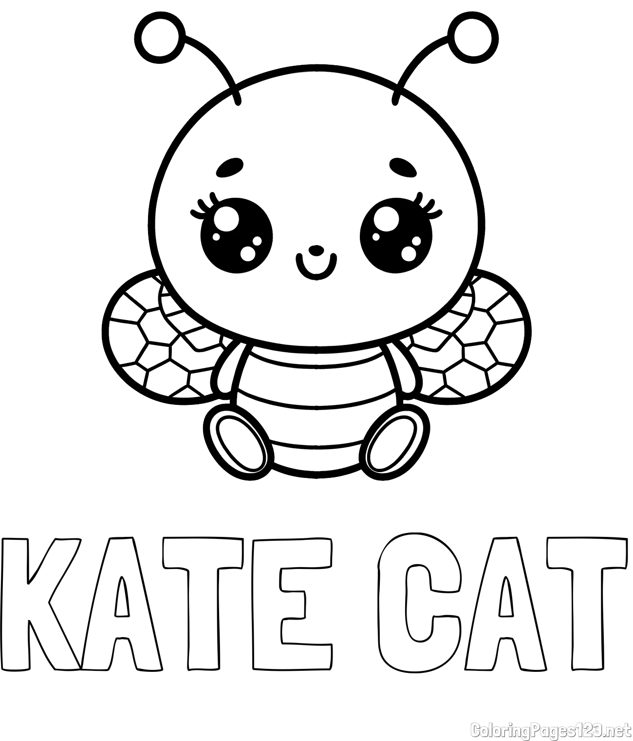 KATE CAT Coloring Page and Children's Coloring Page of a Cute Bee