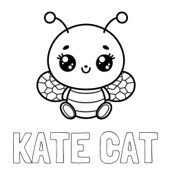 KATE CAT Coloring Page and Children's Coloring Page of a Cute Bee