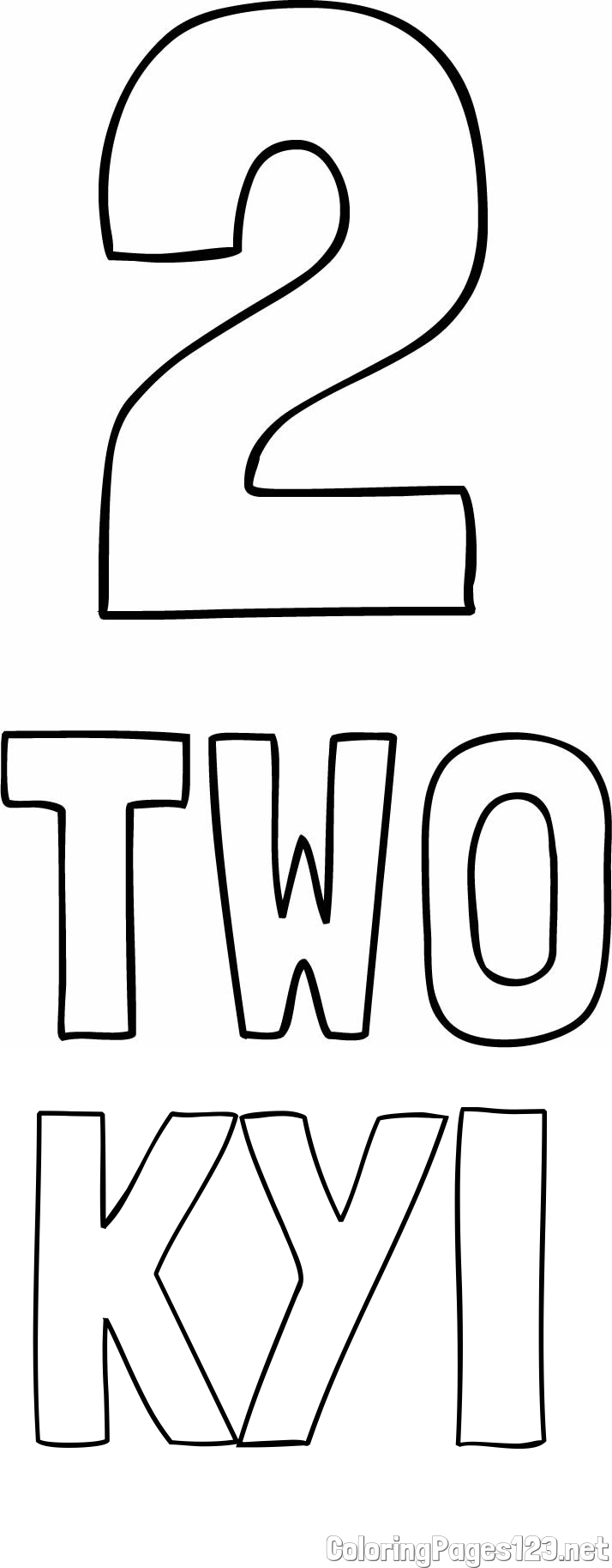 KYI Coloring Page and Coloring of the Number Two (2) with the Written Name