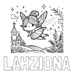Online Created Coloring Page - LAHZIONA Coloring Page and Coloring Page of a Fairy Flying Over a Fairy-Tale Landscape