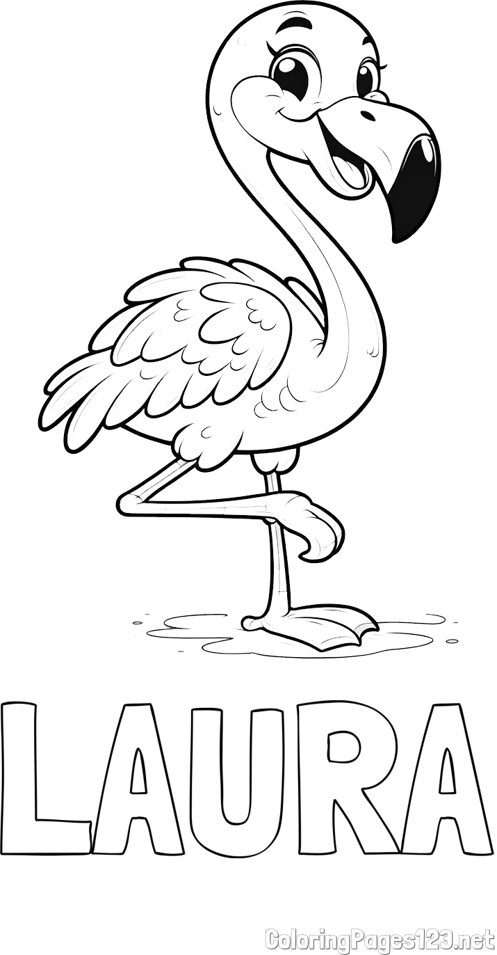 LAURA Coloring Page and Coloring Page of a Cute Smiling Flamingo