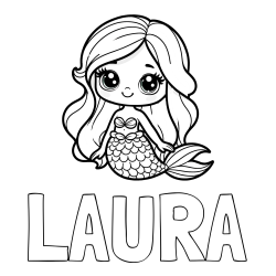LAURA Coloring Page and Coloring Page of a Very Cute Little Mermaid