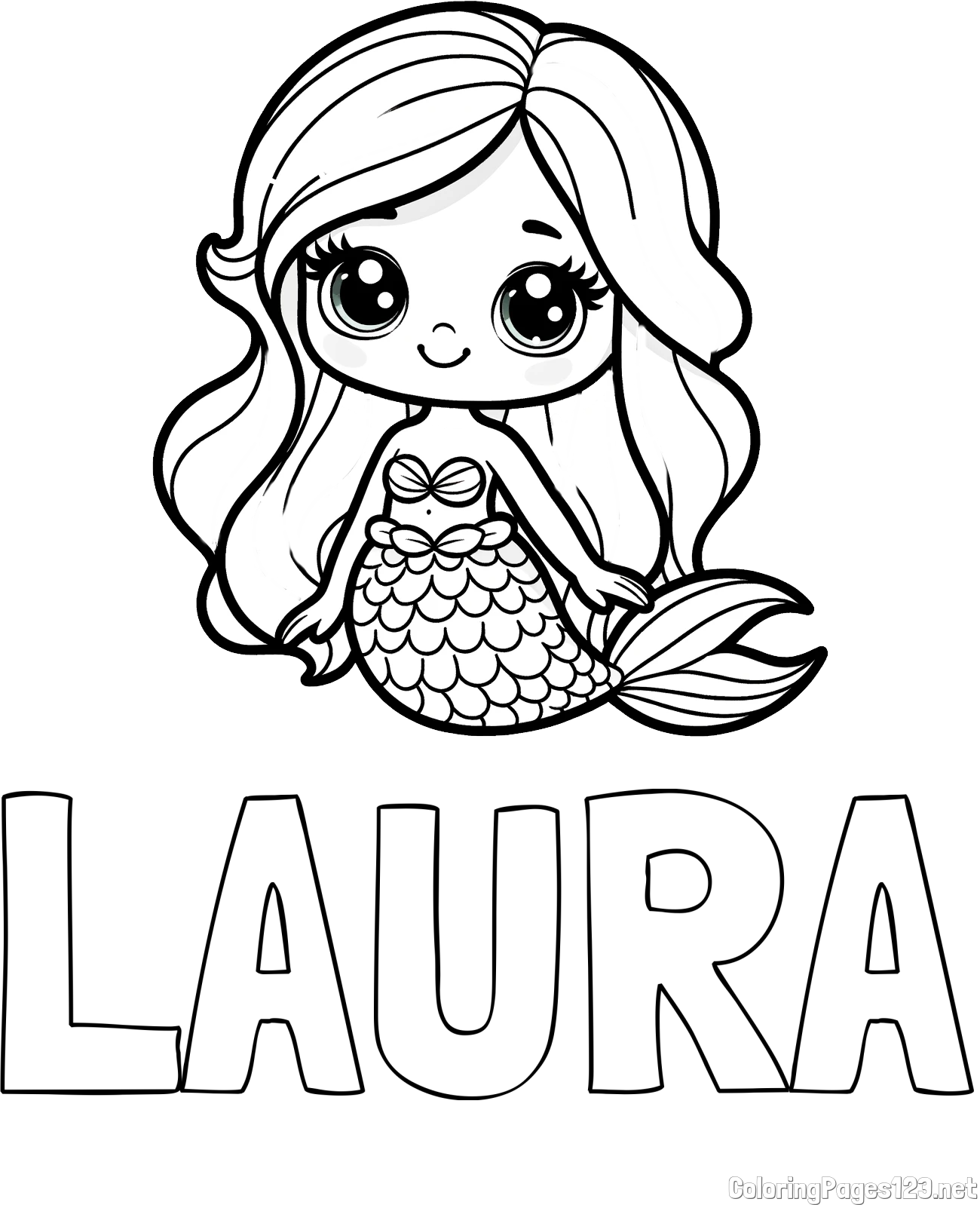 LAURA Coloring Page and Coloring Page of a Very Cute Little Mermaid