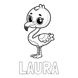 LAURA Coloring Page and Coloring Page of an Adorable Flamingo with Big, Cute Eyes