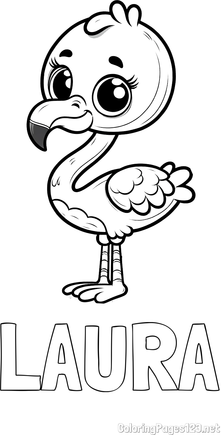 LAURA Coloring Page and Coloring Page of an Adorable Flamingo with Big, Cute Eyes
