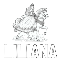 Online Created Coloring Page - LILIANA Coloring Page and Coloring Page of a Princess on a Horse (realistic)