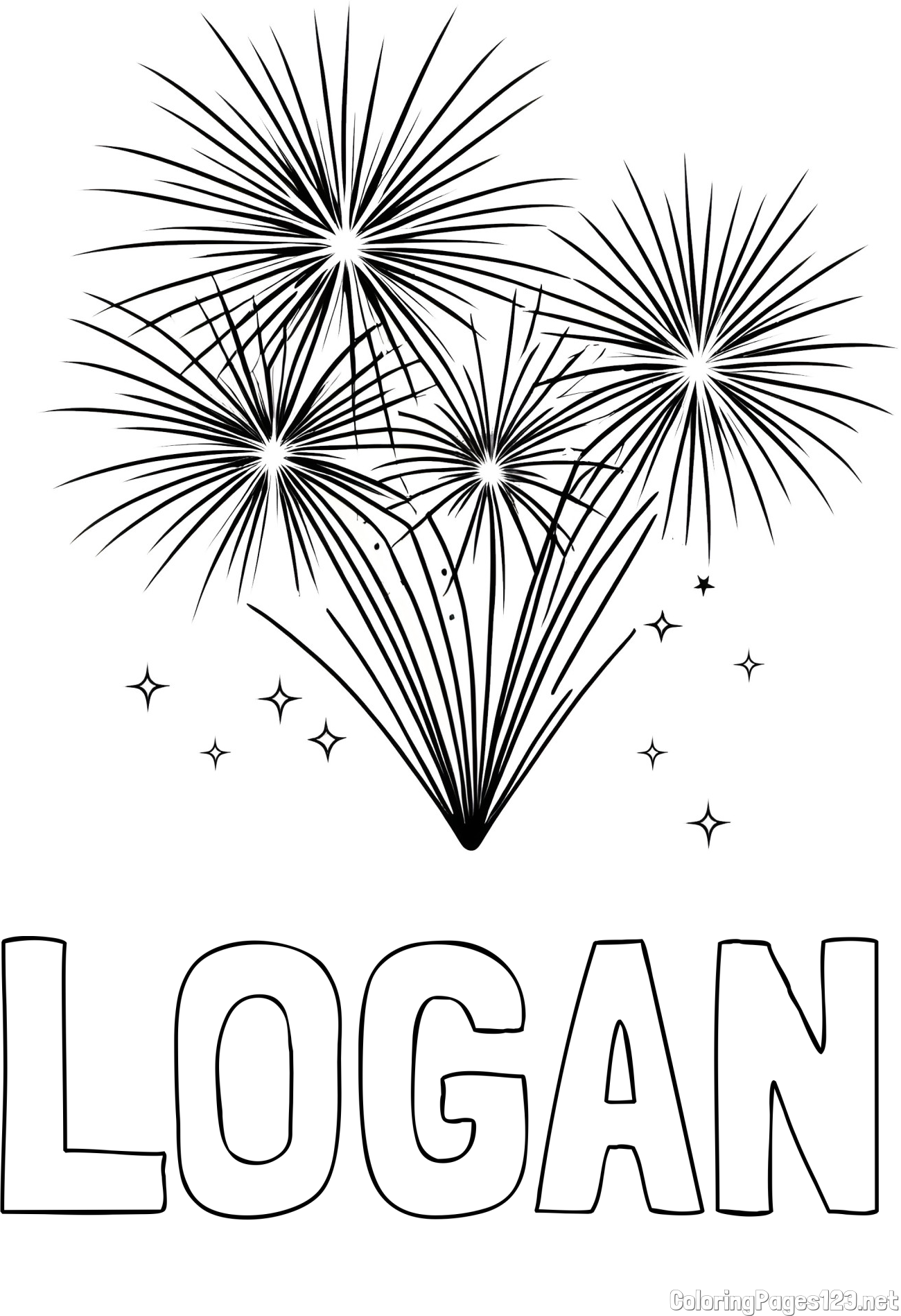 LOGAN Coloring Page and Fireworks with Stars Coloring Page