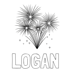 Online Created Coloring Page - LOGAN Coloring Page and Fireworks with Stars Coloring Page