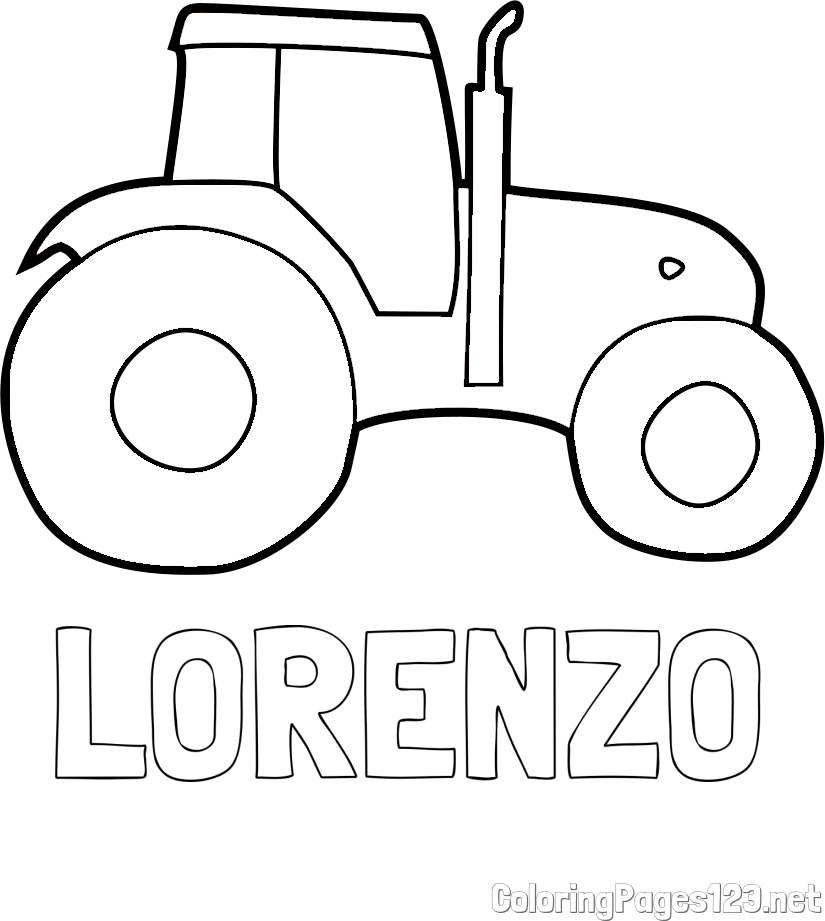 LORENZO Coloring Page and Simple Tractor Coloring Page for Kids
