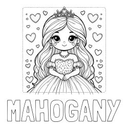 Online Created Coloring Page - MAHOGANY Coloring Page and Coloring Page of a Princess Surrounded by Hearts
