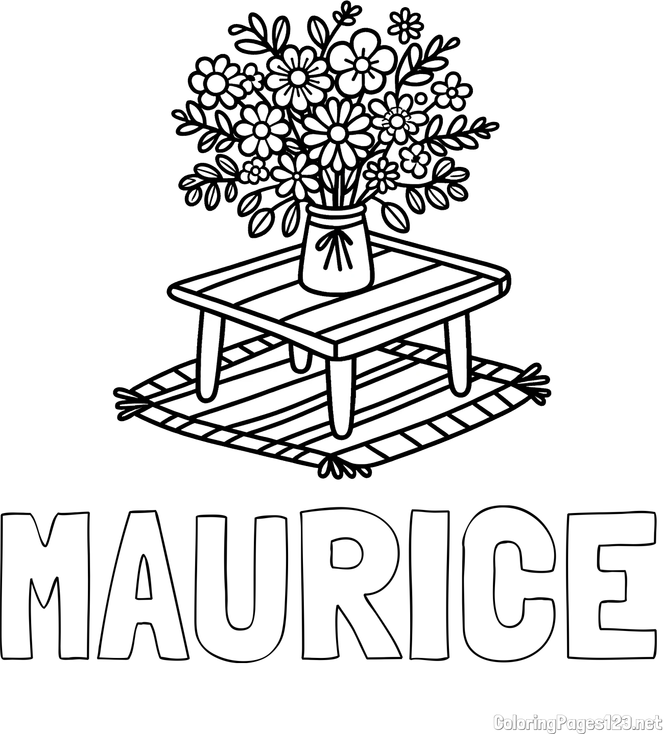 MAURICE Coloring Page and Simple Flower Bouquet Coloring Page