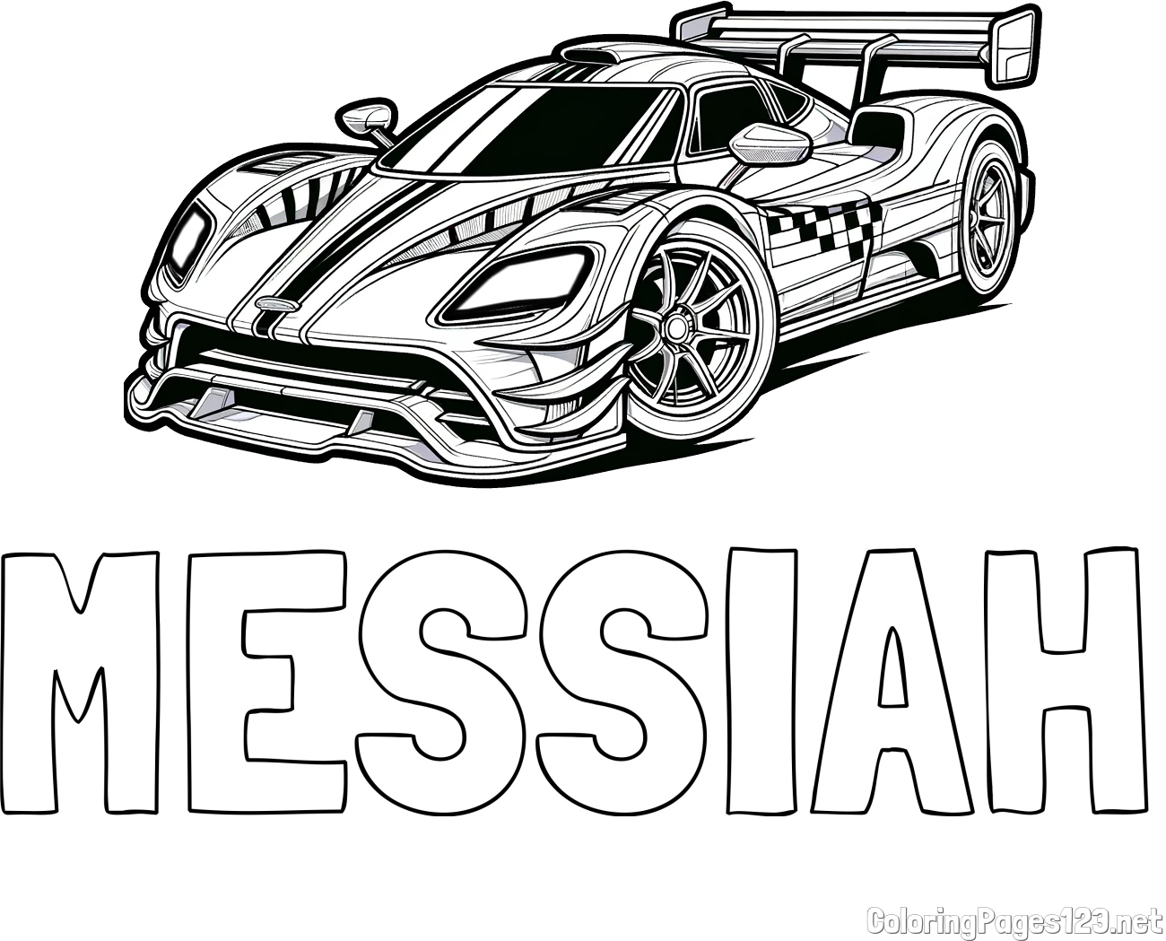 MESSIAH Coloring Page and Coloring Page of a Futuristic Racing Car