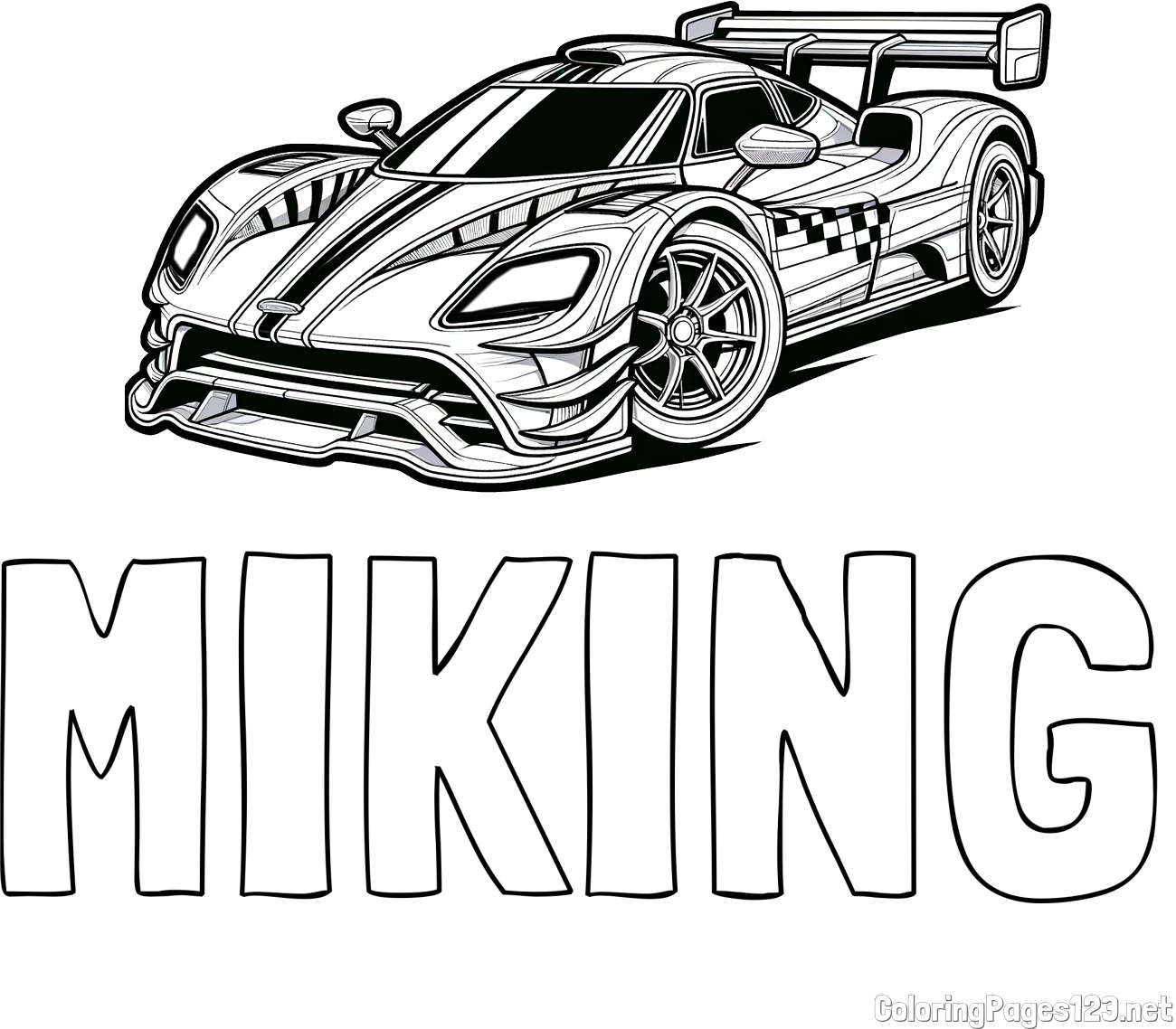MIKING Coloring Page and Coloring Page of a Futuristic Racing Car