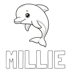 Online Created Coloring Page - MILLIE Coloring Page and Children's Coloring Book of a Cute Dolphin