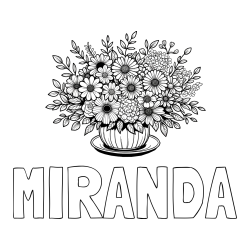 Online Created Coloring Page - MIRANDA Coloring Page and Beautiful Bouquet of Flowers Coloring Page