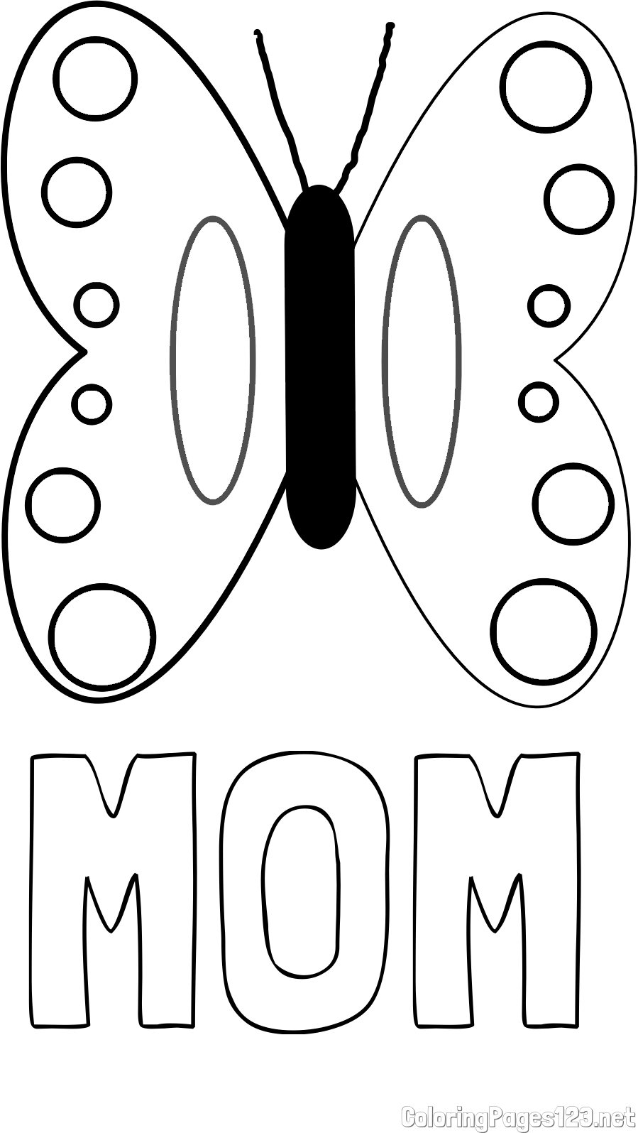 MOM Coloring Page and Easy Butterfly Coloring Page