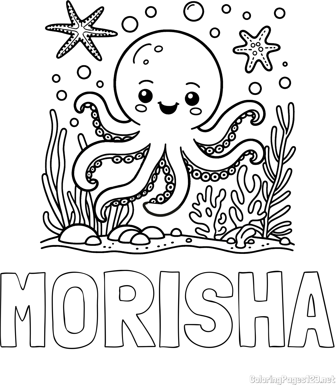 MORISHA Coloring Page and Coloring Page of a Cute Octopus in the Ocean
