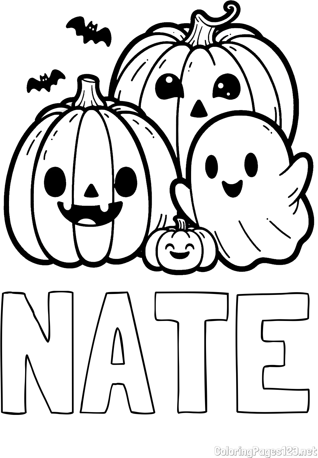 NATE Coloring Page and Halloween Pumpkin and Ghost Coloring Page