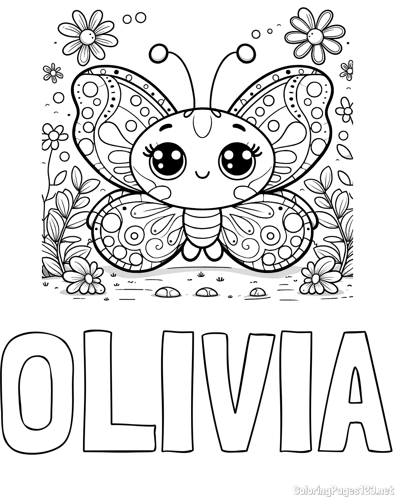 OLIVIA Coloring Page and Cute Butterfly Coloring Page