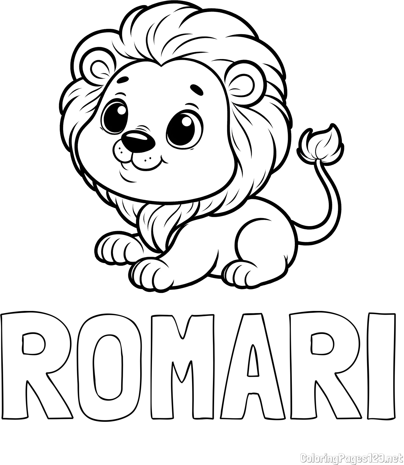 ROMARI Coloring Page and Playful Baby Lion Coloring Page