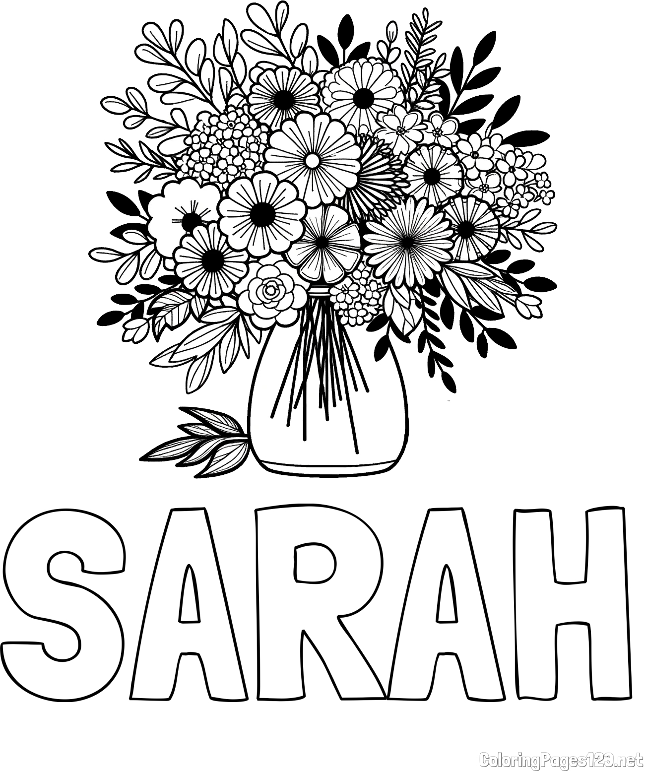 SARAH Coloring Page and Flower Bouquet Coloring Page