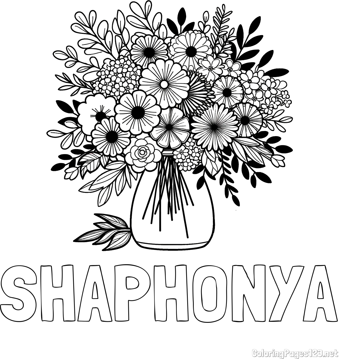 SHAPHONYA Coloring Page and Flower Bouquet Coloring Page