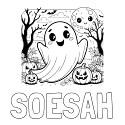 SOESAH Coloring Page and Halloween Coloring Page of a Ghost with Pumpkins