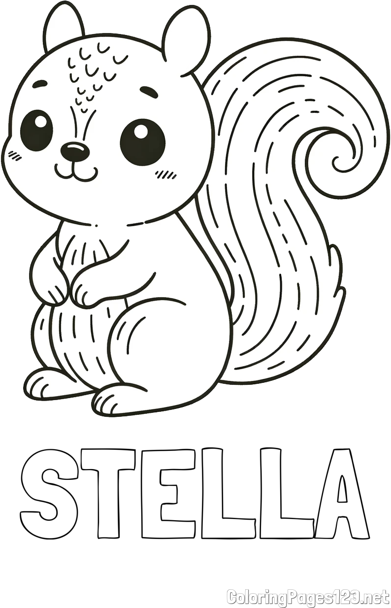 STELLA Coloring Page and Easy Coloring Page of a Cute Squirrel