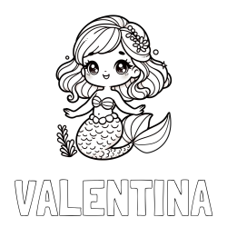 VALENTINA Coloring Page and Coloring Page of a Charming Mermaid