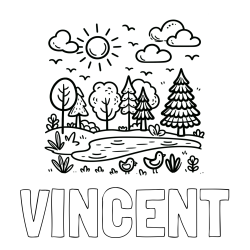 Online Created Coloring Page - VINCENT Coloring Page and Summer Coloring Page - Pond, Ducks and Forest