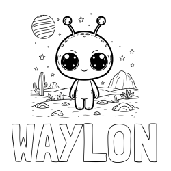 WAYLON Coloring Page and Cute Alien Coloring Page