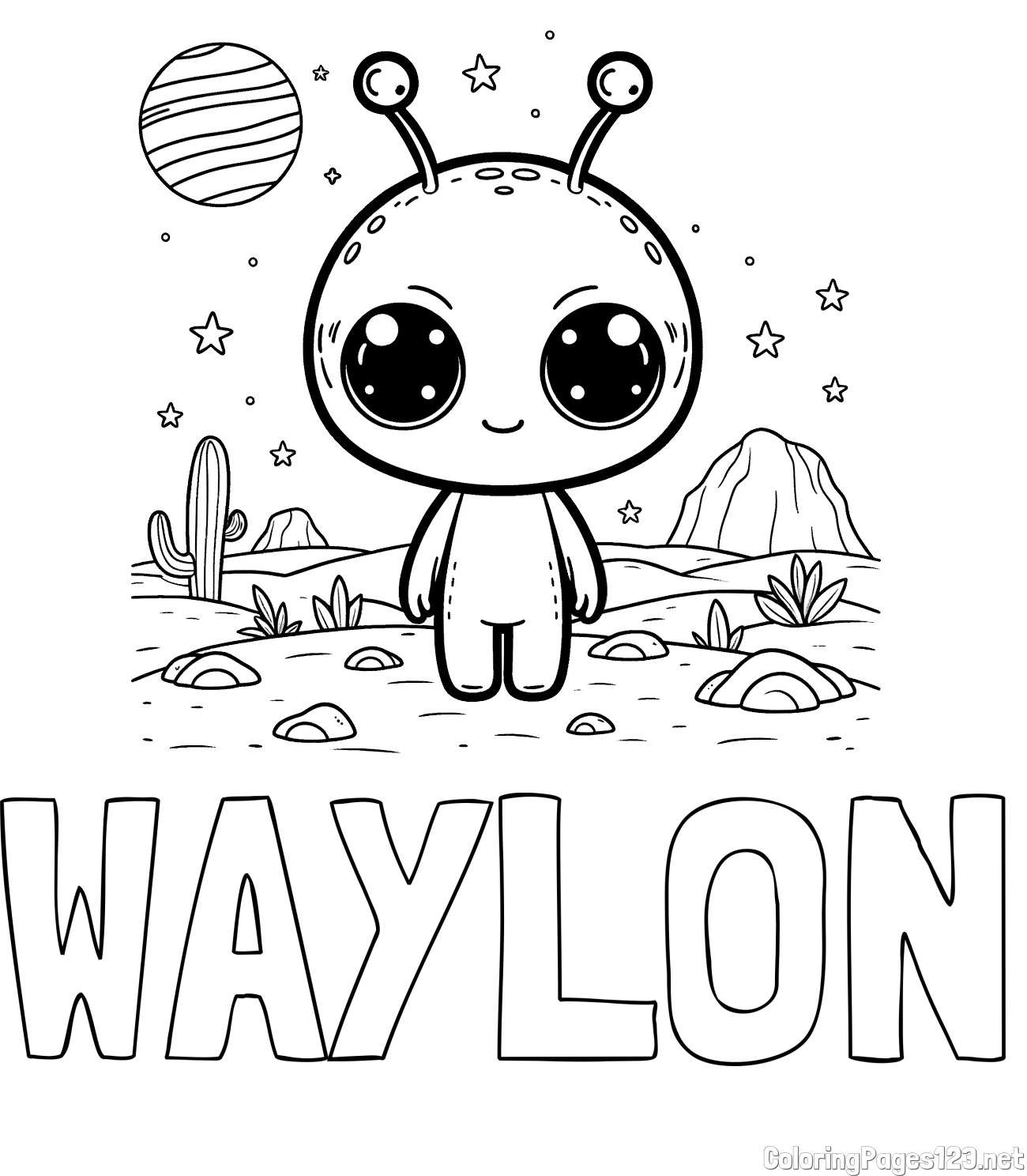 WAYLON Coloring Page and Cute Alien Coloring Page