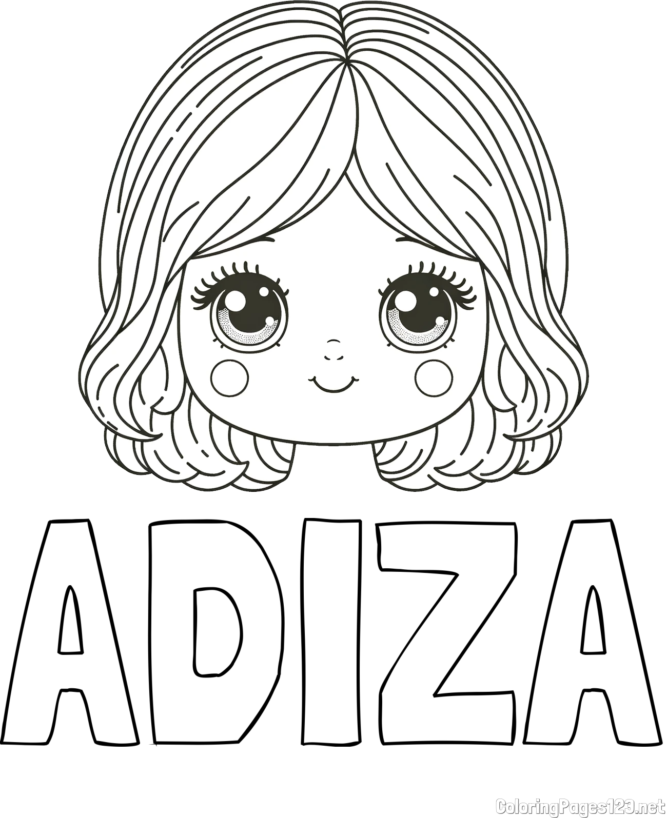 ADIZA Coloring Page and Cute Girl Face Coloring Page