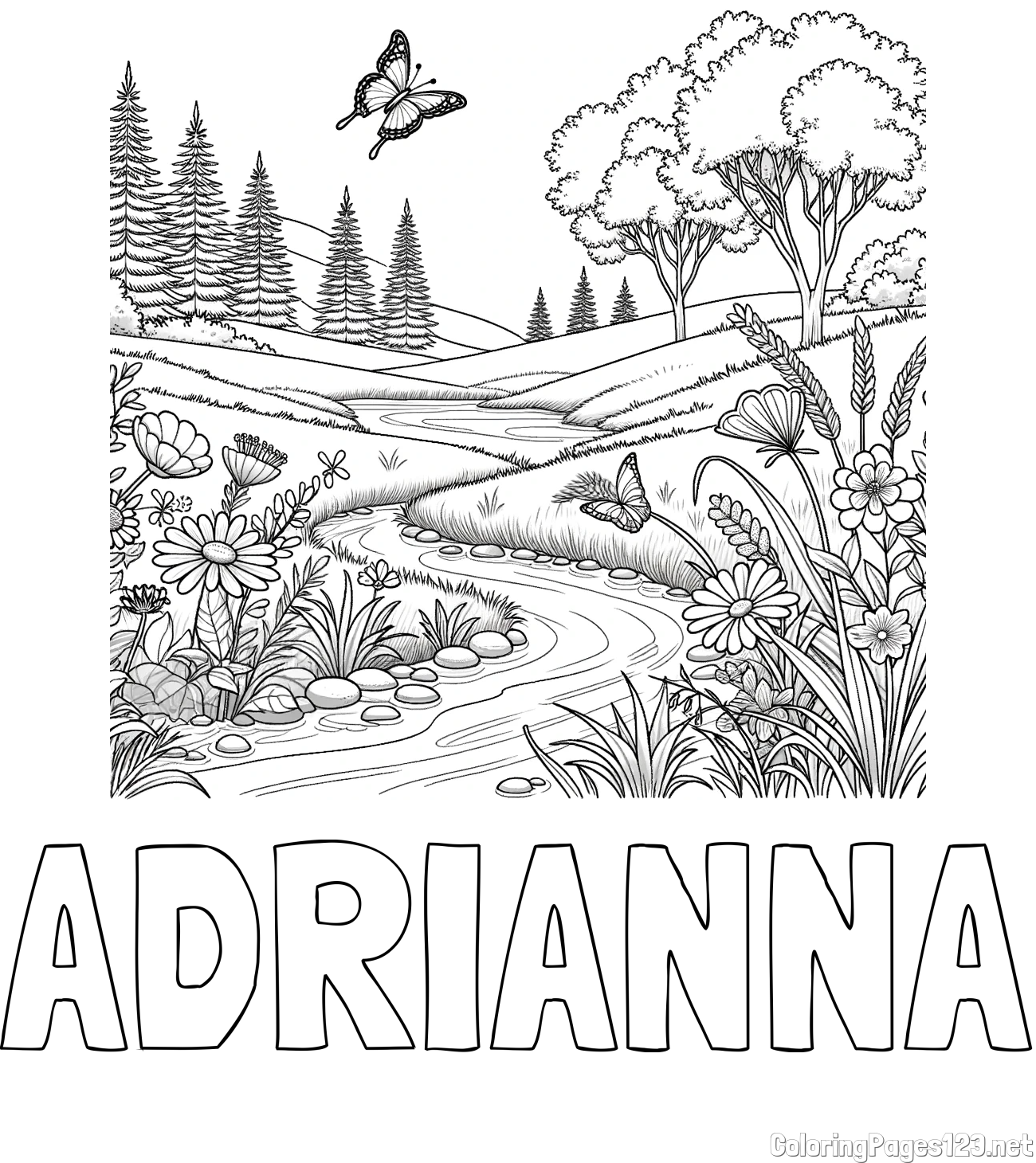 ADRIANNA Coloring Page and Summer Nature Coloring Page