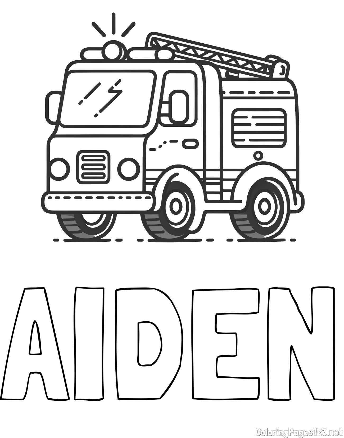 AIDEN Coloring Page and Easy Coloring Page of a Fire Truck