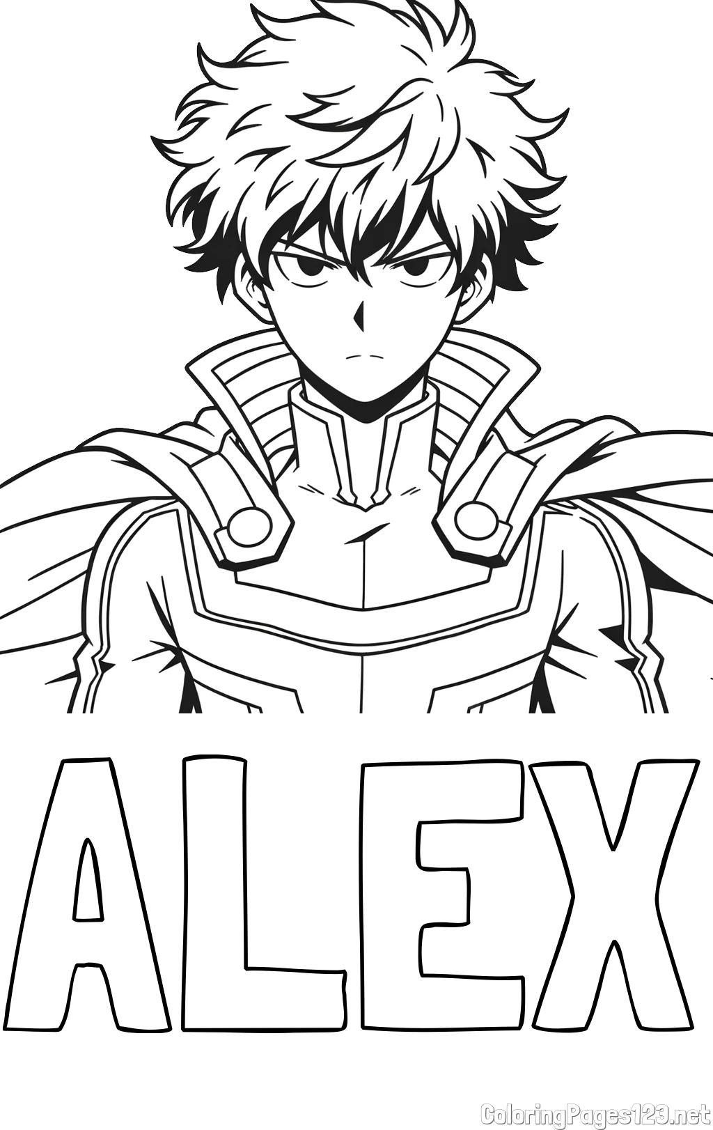 ALEX Coloring Page and Coloring Page of an Anime Superhero