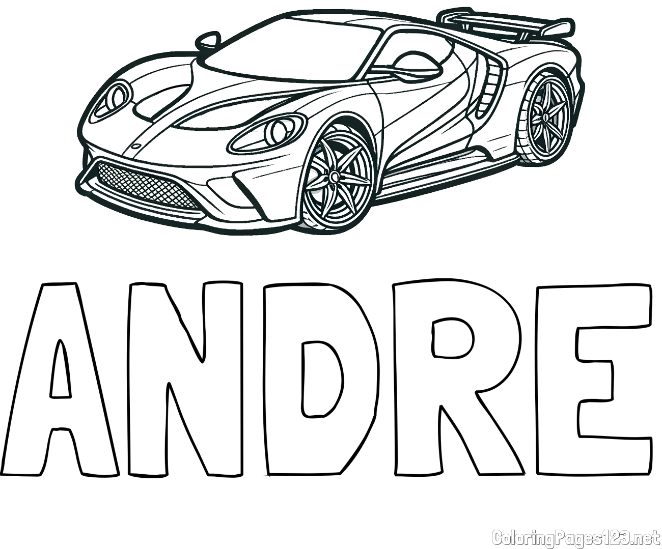 ANDRE Coloring Page and Coloring Page of a Fast Sport's Car