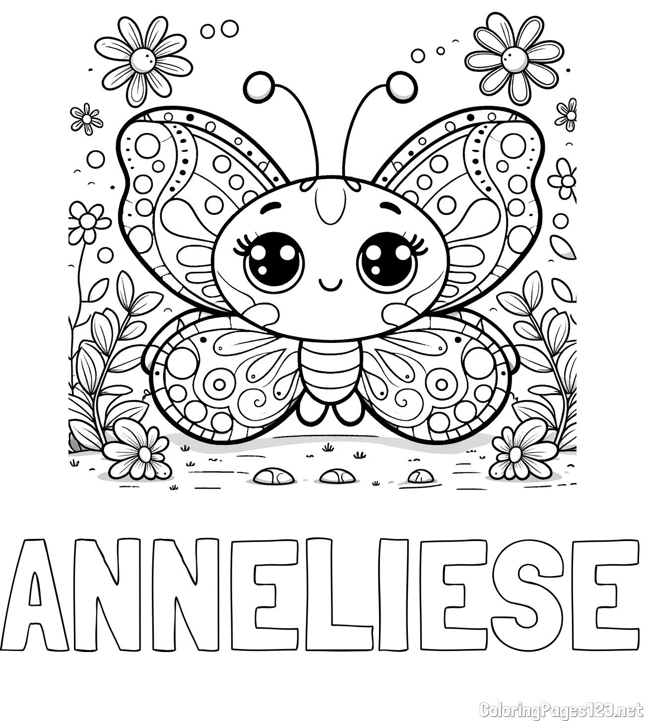 ANNELIESE Coloring Page and Cute Butterfly Coloring Page
