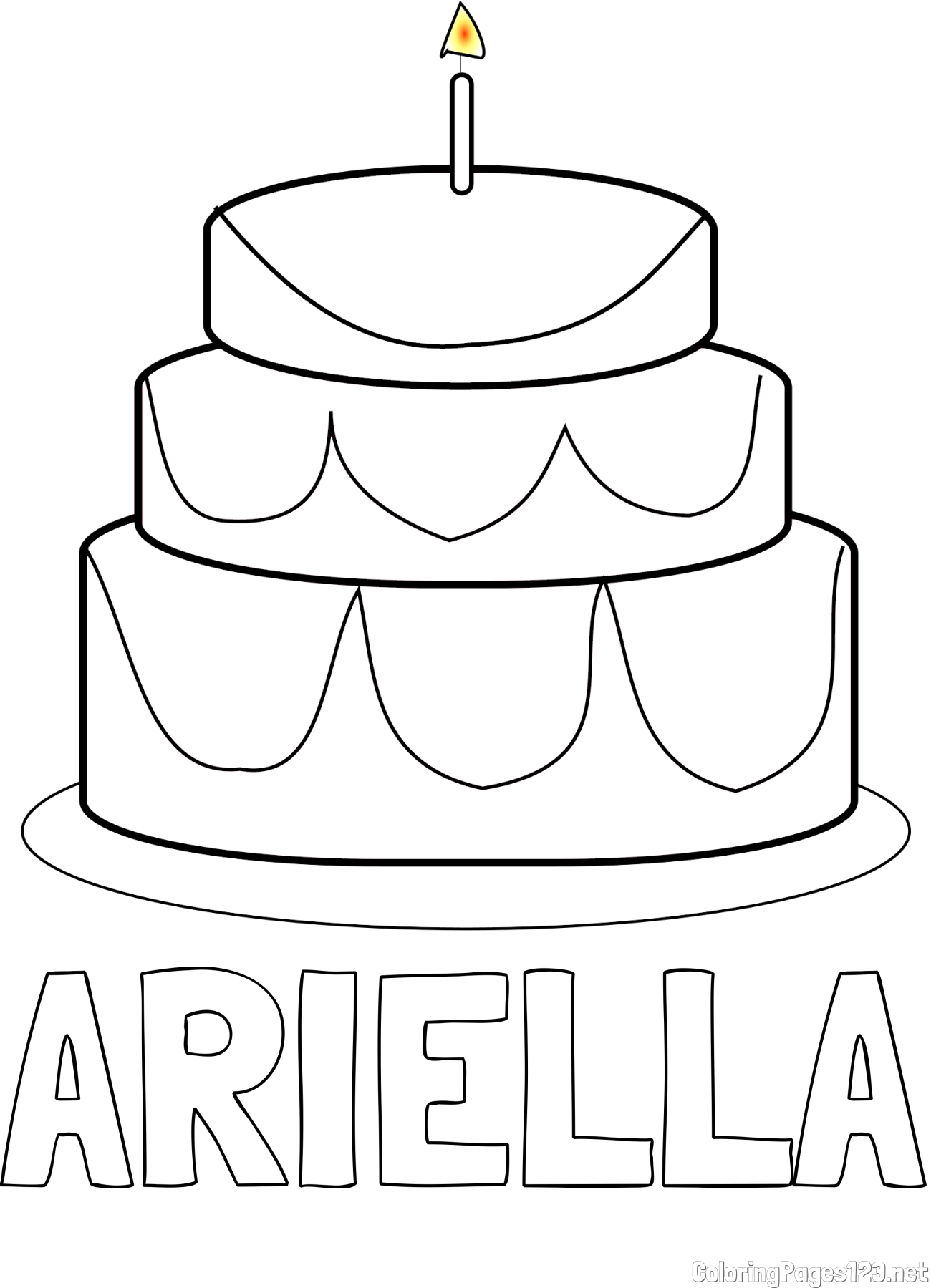 ARIELLA Coloring Page and Big Birthday Cake Coloring Page