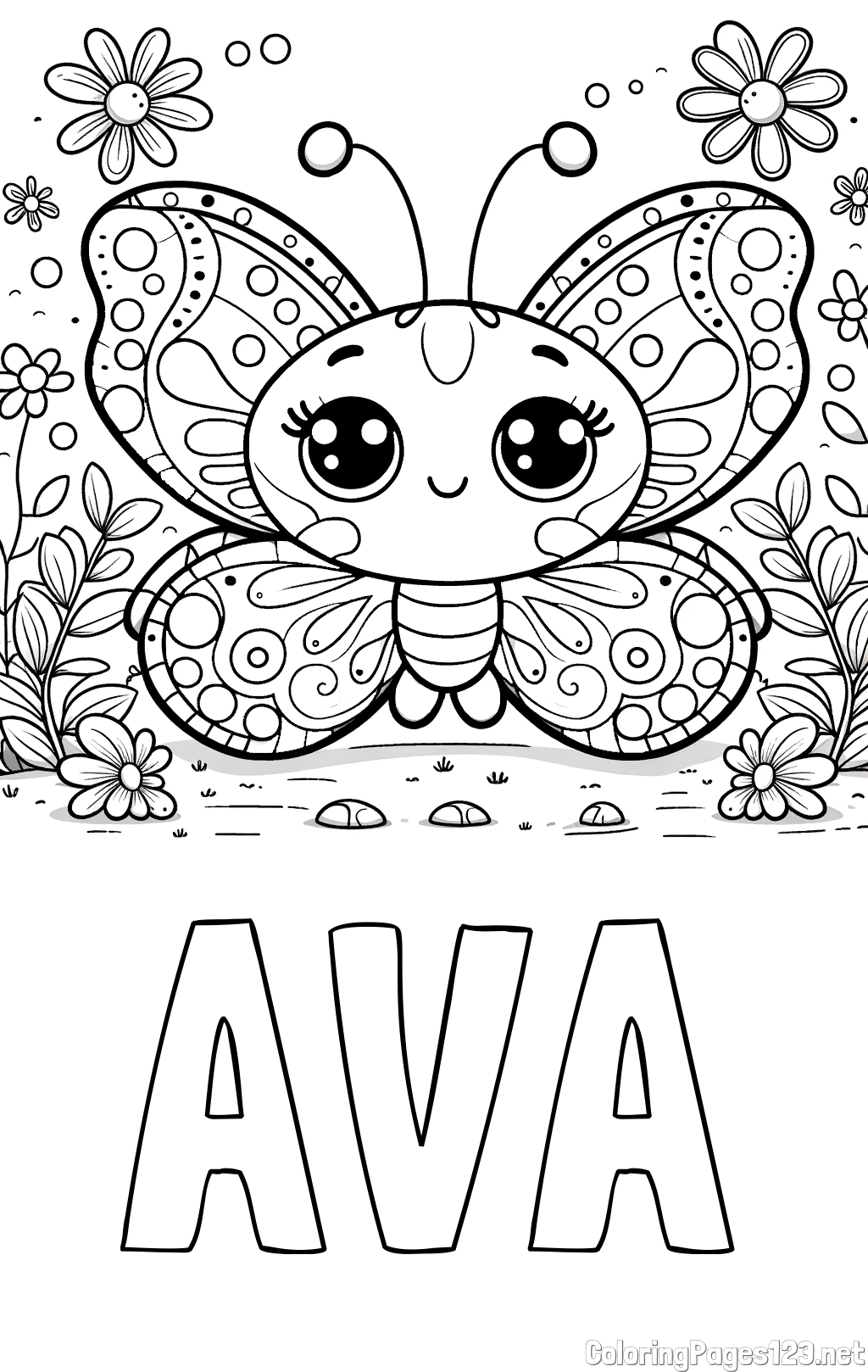 AVA Coloring Page and Cute Butterfly Coloring Page