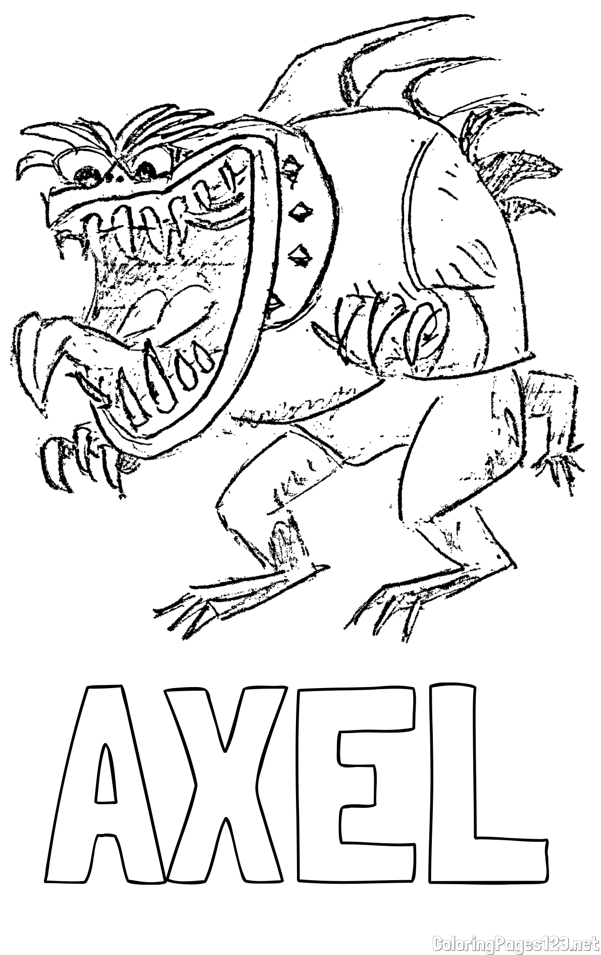 AXEL Coloring Page and Fierce Monster Coloring Page