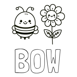 Online Created Coloring Page - BOW Coloring Page and Coloring Page of a Cute Bee and Smiling Flowers