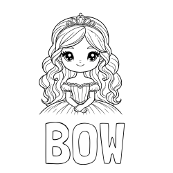 Online Created Coloring Page - BOW Coloring Page and Coloring Page of a Cute Princess with Big Eyes