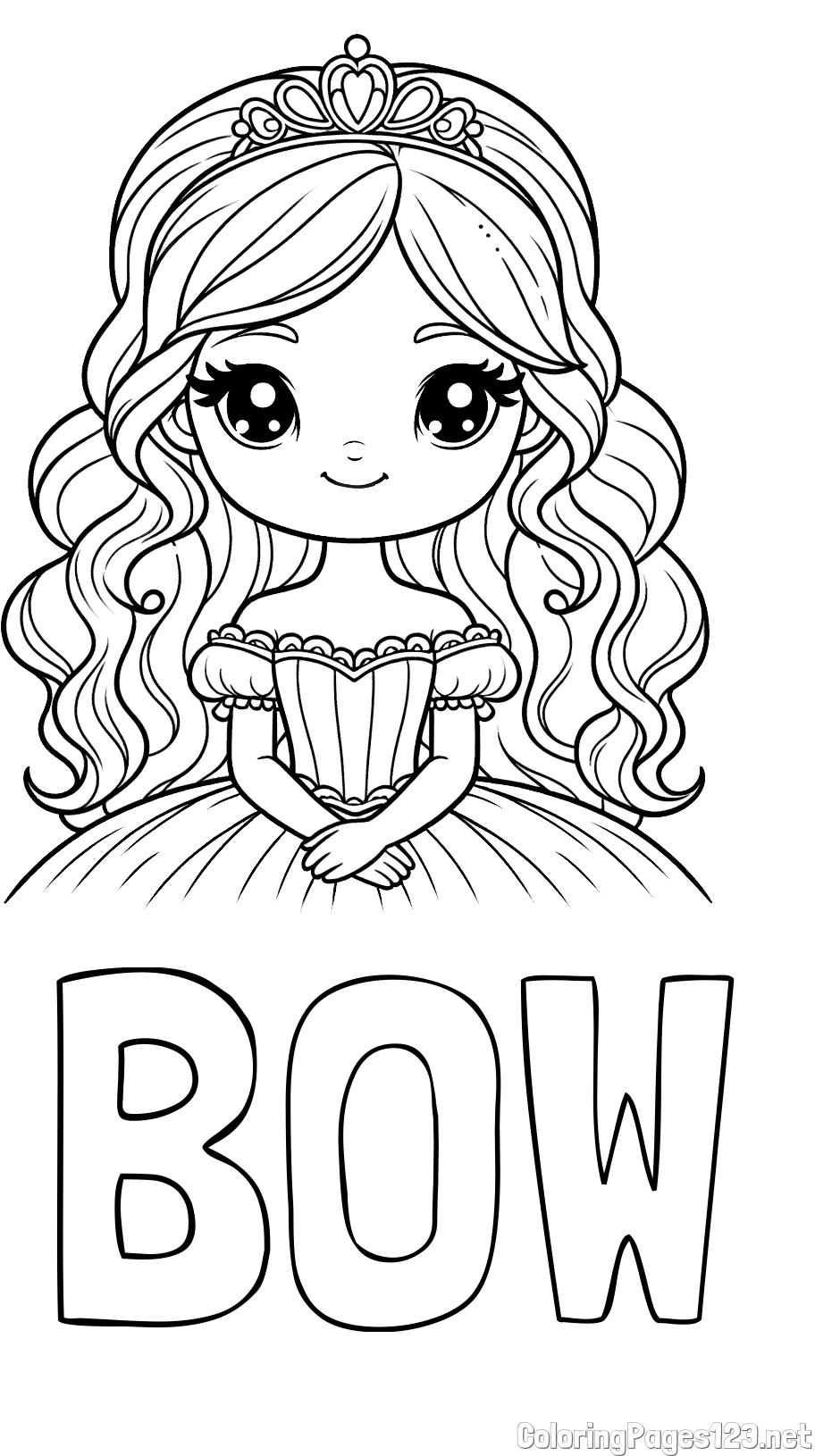 BOW Coloring Page and Coloring Page of a Cute Princess with Big Eyes