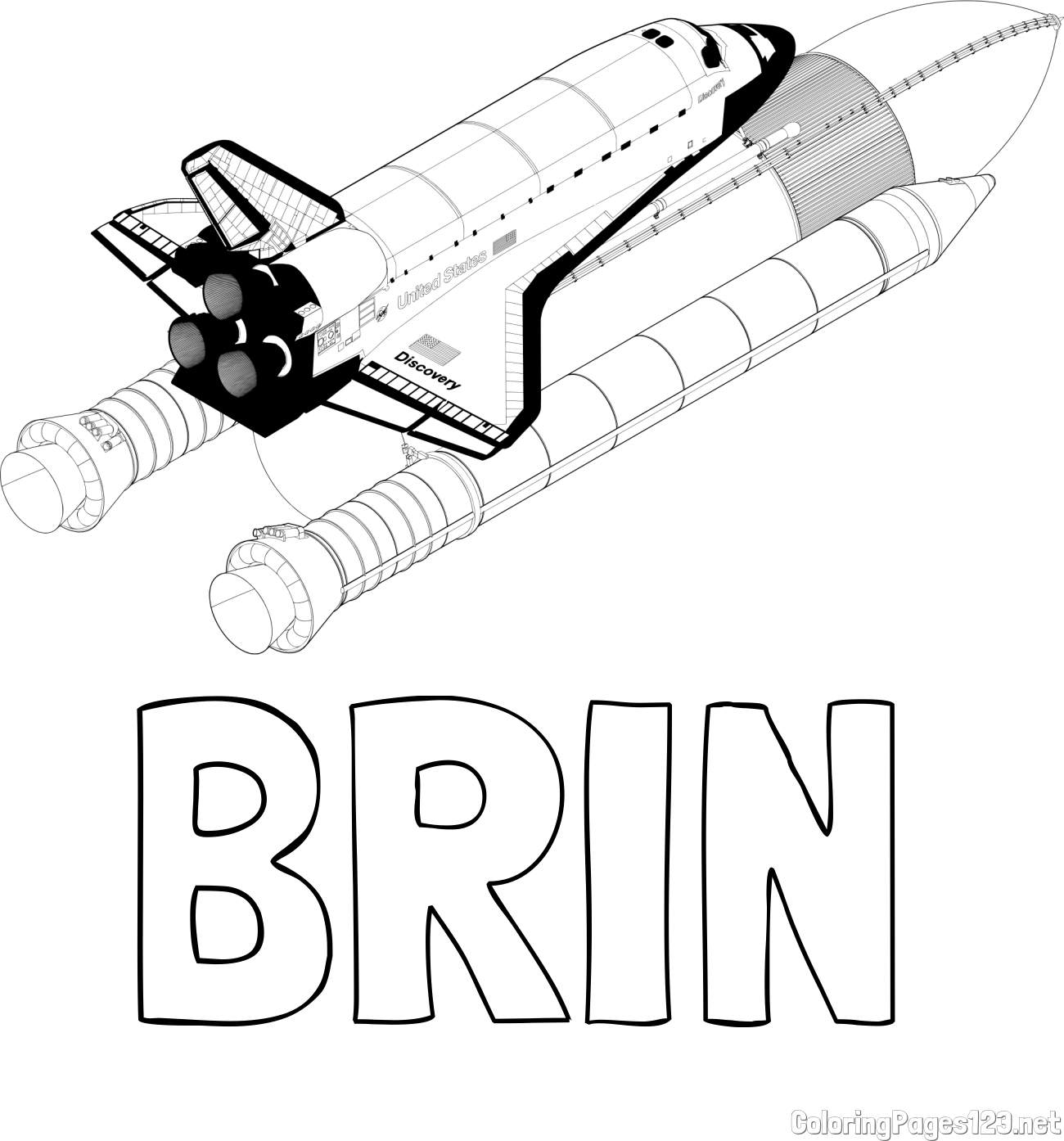 BRIN Coloring Page and Space Shuttle Discovery Coloring Page