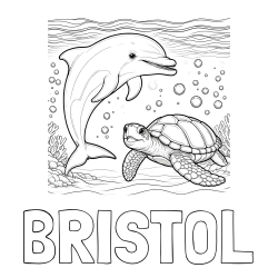 Online Created Coloring Page - BRISTOL Coloring Page and Coloring Book of a Cute Dolphin and Its Turtle Friend"