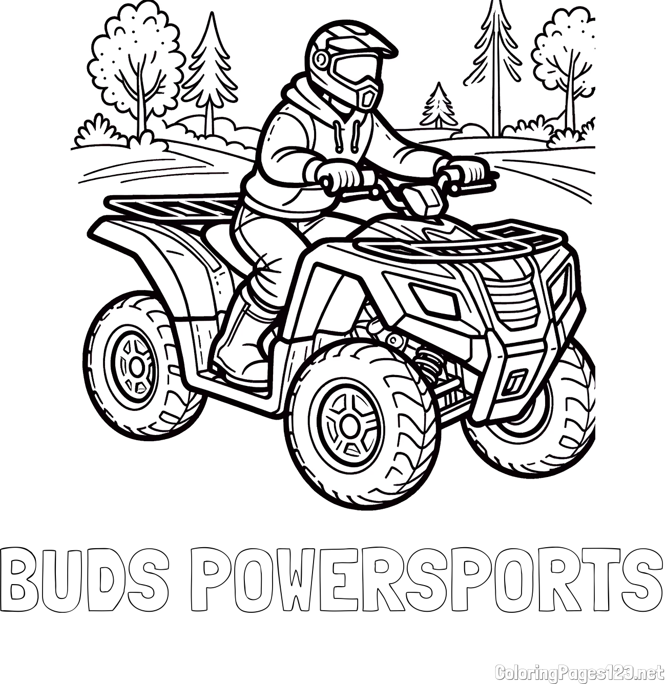 BUDS POWERSPORTS Coloring Page and Motorist on ATV Coloring Page