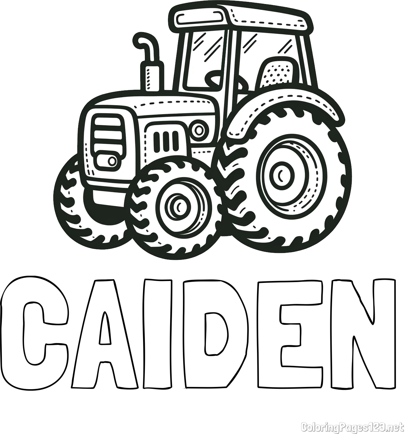 CAIDEN Coloring Page and Beautiful Tractor Coloring Page