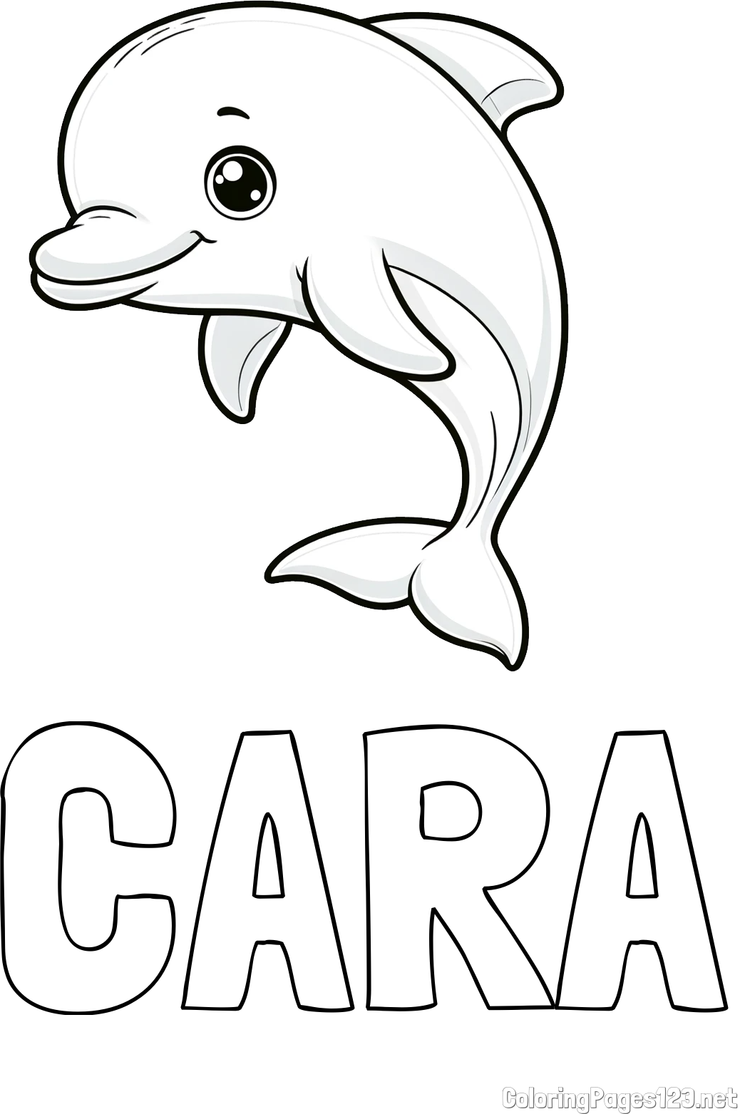 CARA Coloring Page and Children's Coloring Book of a Cute Dolphin